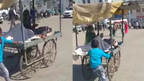Madhya Pradesh : Singrauli में बीमार को नहीं मिली एंबुलेंस, ठेले पर पिता को लेकर हॉस्पिटल पहुंचा सात साल का बेटा