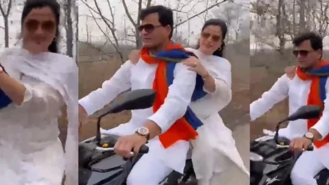 Maharashtra: अमरावती MP नवनीत राणा का अनोखा अंदाज हसबैंड संग बाइक की सवारी, ढोल पर लगाये ठुमके