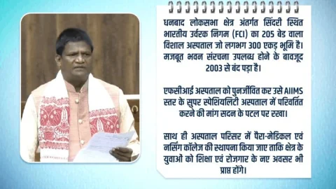20 साल से बंद FCI अस्पताल सिंदरी बनेगा AIIMS स्तर का सुपर स्पेशियलिटी सेंटर! MP ढुलू महतो ने लोकसभा में उठाई मांग