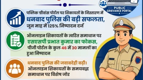 पीजी पोर्टल शिकायतों के निपटारे में धनबाद पुलिस का125% प्रदर्शन, 15 तक सभी लंबित मामलों के समाधान का लक्ष्य