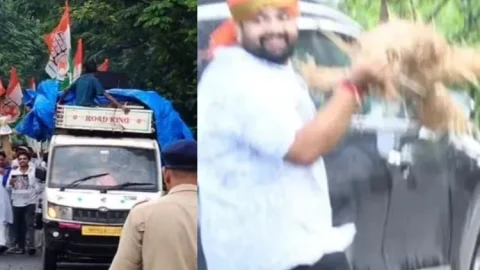 धनबाद में PM मोदी और मनुस्मृति के पुतले पर भिड़े कांग्रेसी-भाजपाई, छीना पुतला; पुलिस ने संभाला मोर्चा