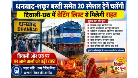 धनबाद-शकूर बस्ती समेत 20 स्पेशल ट्रेनें चलेंगी, दिवाली-छठ पर वेटिंग से राहत