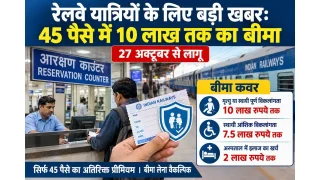 रेलवे यात्रियों को मिलेगा 45 पैसे में 10 लाख तक का बीमा, 27 अक्टूबर से सुविधा